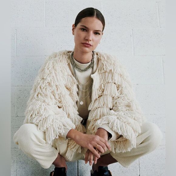 Mango Fringe Waterfall Cardigan New - Picture 3 of 7